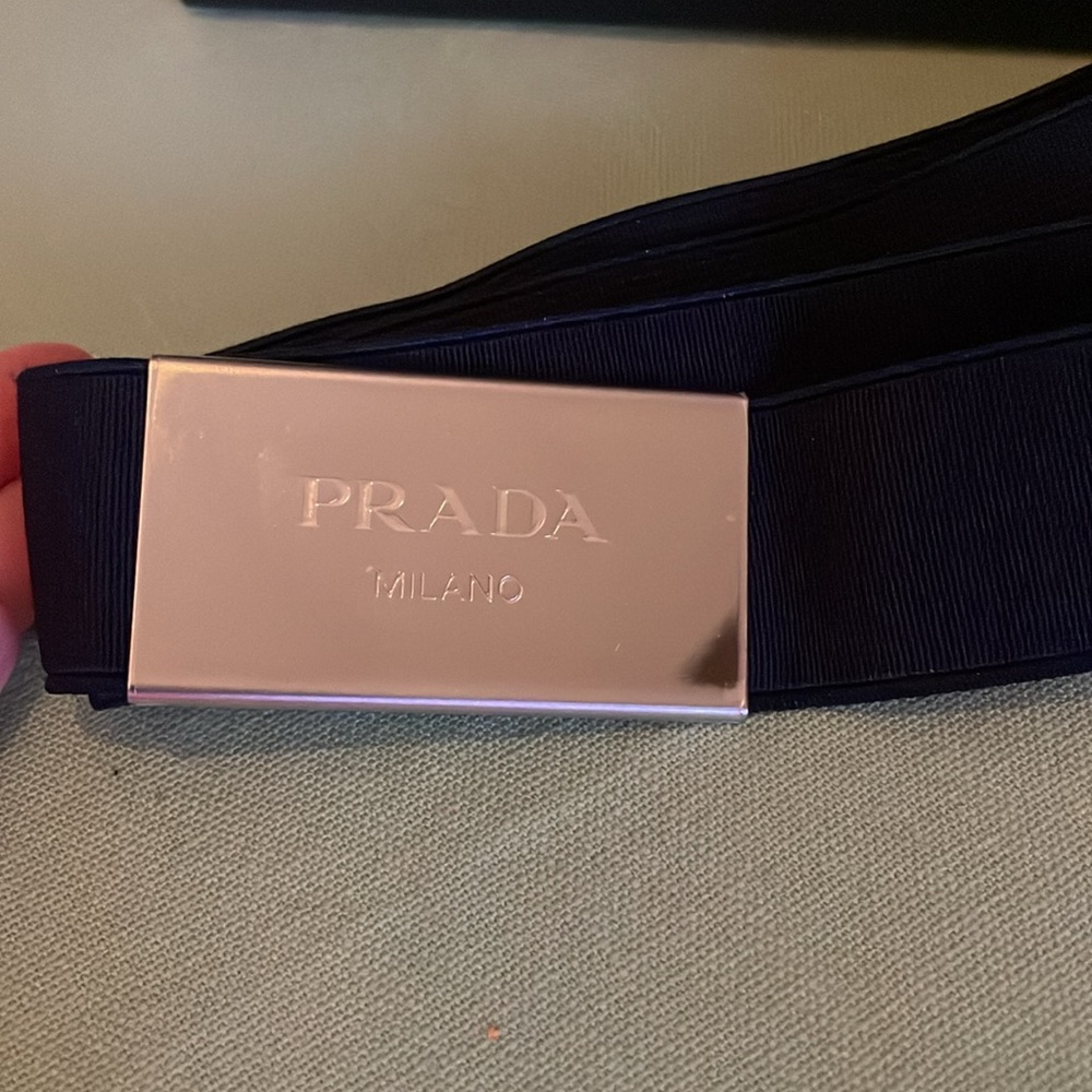 💙 New Prada Elastic Belt with metallic logo navy with the box - Picture 6 of 9
